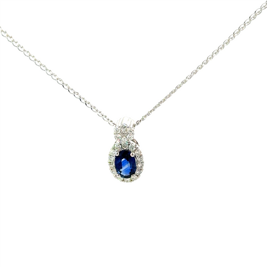 0.25 Ctw Diamond & 0.59 Ctw Sapphire Oval Shaped Pendant Necklace