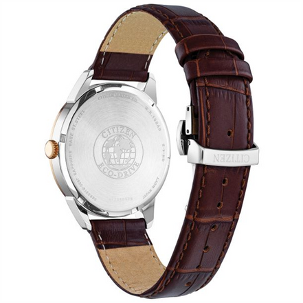 Citizen Men's Rolan Eco-Drive Rose Gold Case With Brown Leather Strap Watch