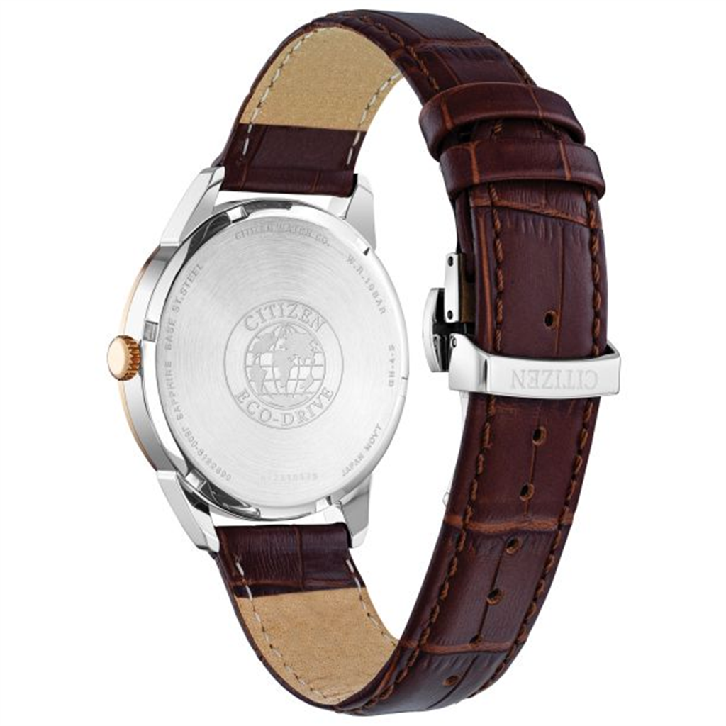 Citizen Men's Rolan Eco-Drive Rose Gold Case With Brown Leather Strap Watch