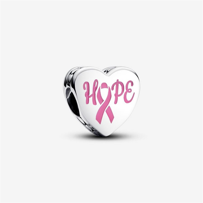 Pandora Moments Silver Pink Breast Cancer Ribbon Hope Heart Charm