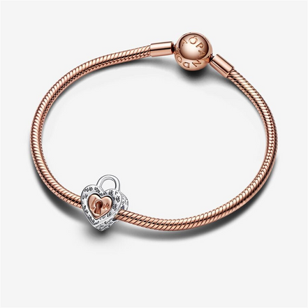 Pandora Moments Two-Tone Padlock Splittable Heart Charm