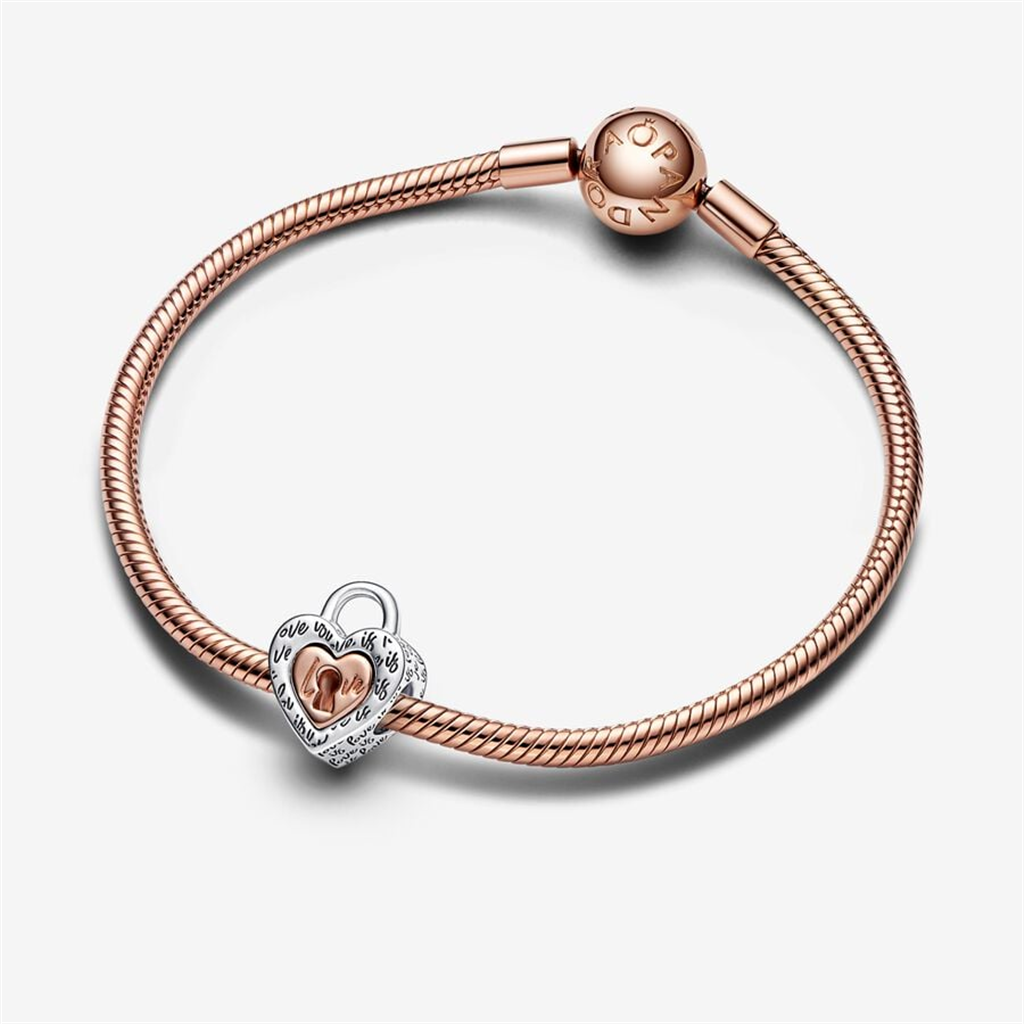 Pandora Moments Two-Tone Padlock Splittable Heart Charm