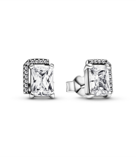 Pandora Timeless  Rectangular Sparkling Halo Stud Earrings