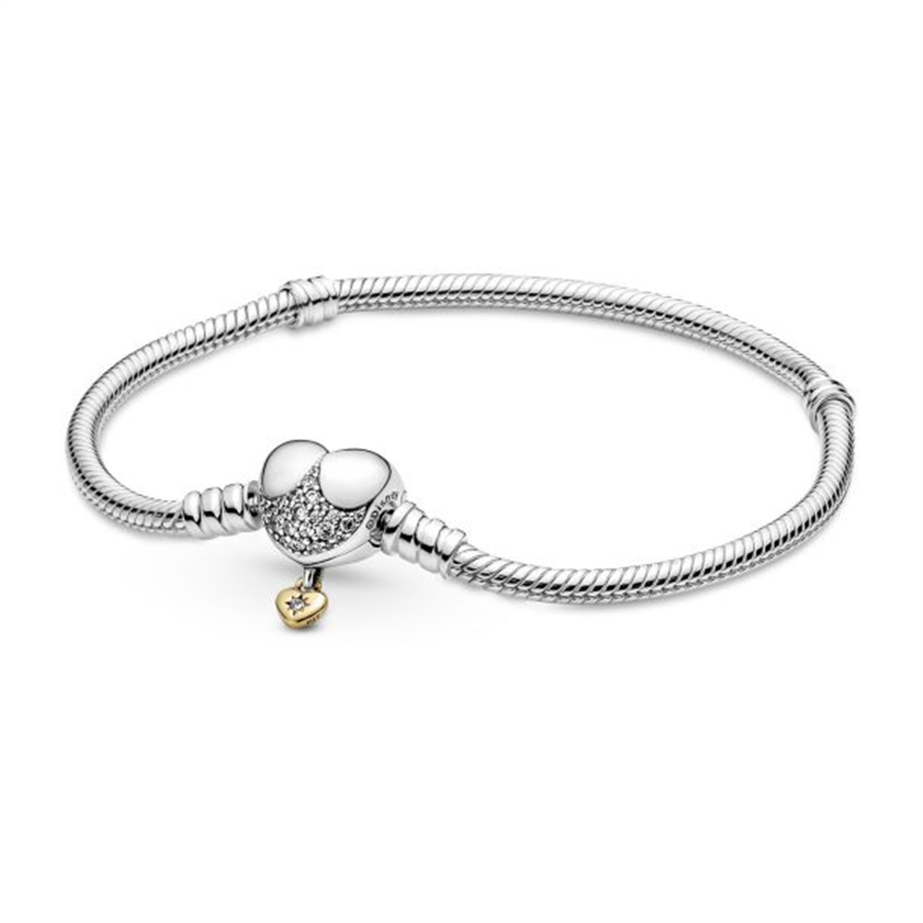 Pandora - Disney, Moments Heart Clasp Snake Chain Bracelet Size 19