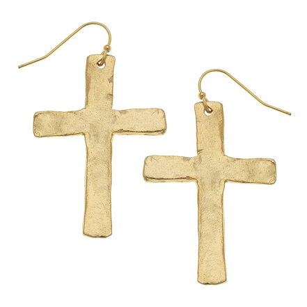 Susan Shaw Triple Plated 24K Gold Cross Earrings