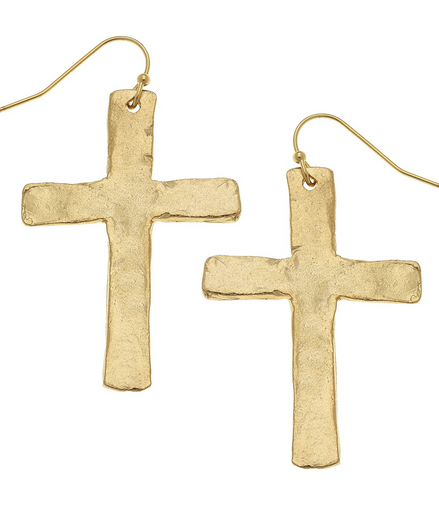 Susan Shaw Triple Plated 24K Gold Cross Earrings
