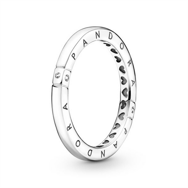 Pandora Signature Logo And Hearts Ring Size 7