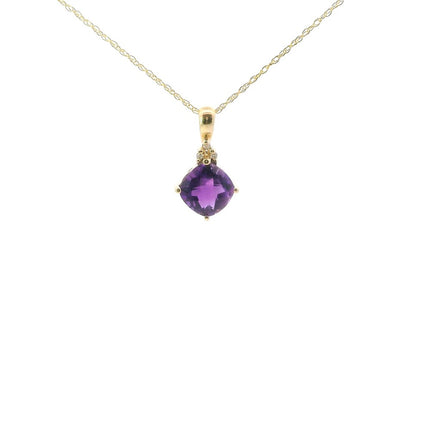 14K Yellow Gold Diamond And Amethyst Kite Cut Pendant Necklace