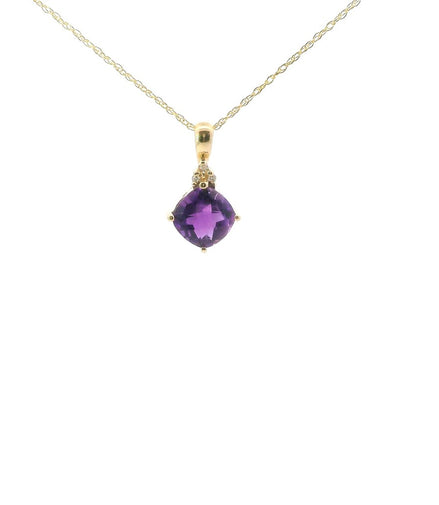 14K Yellow Gold Diamond And Amethyst Kite Cut Pendant Necklace