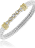 Vahan 14K Gold And Sterling Silver 4mm Diamond Bar Closed Bracelet