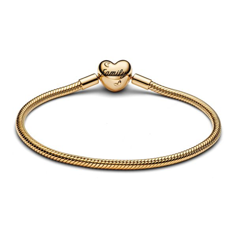 Pandora Moments Family Tree Heart Clasp Gold-Plated Snake Chain Bracelet Size 21