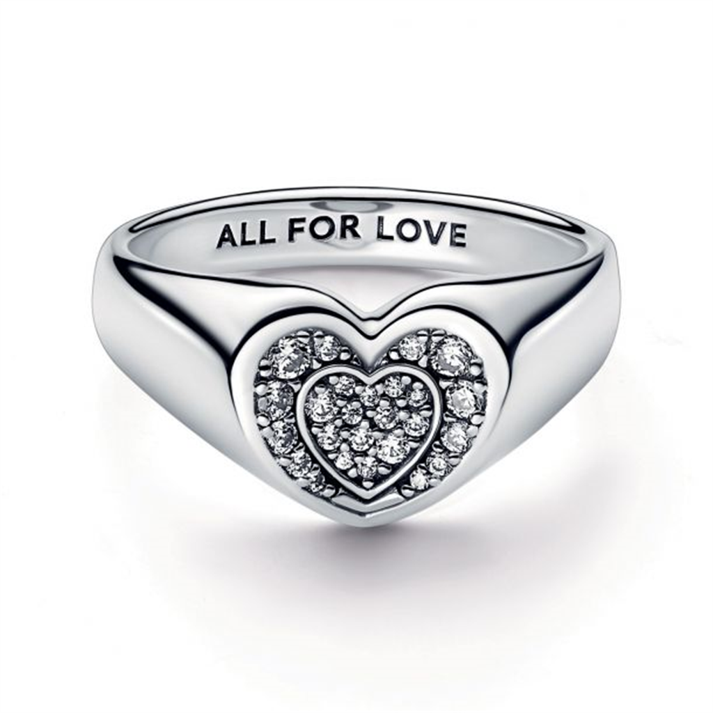 Pandora Moments Radiant Heart Pavé Signet Ring Size 6