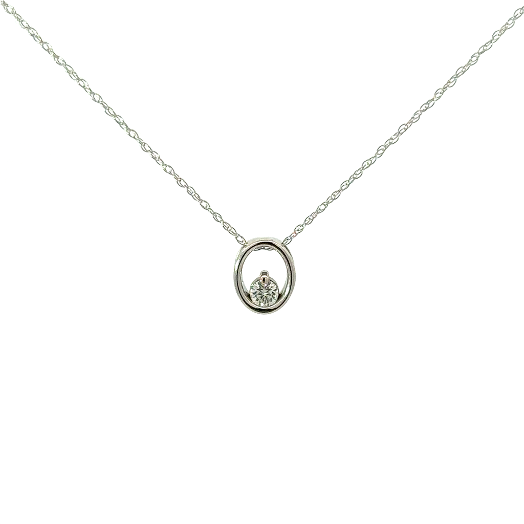 Ladies 14K White Gold Diamond Oval Shape Pendant