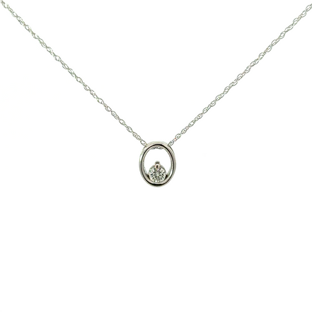Ladies 14K White Gold Diamond Oval Shape Pendant