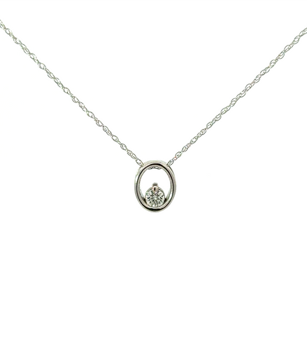 Ladies 14K White Gold Diamond Oval Shape Pendant