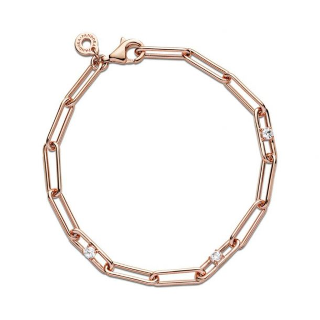 Pandora Moments Rose Link Chain and Stones Bracelet Size 16