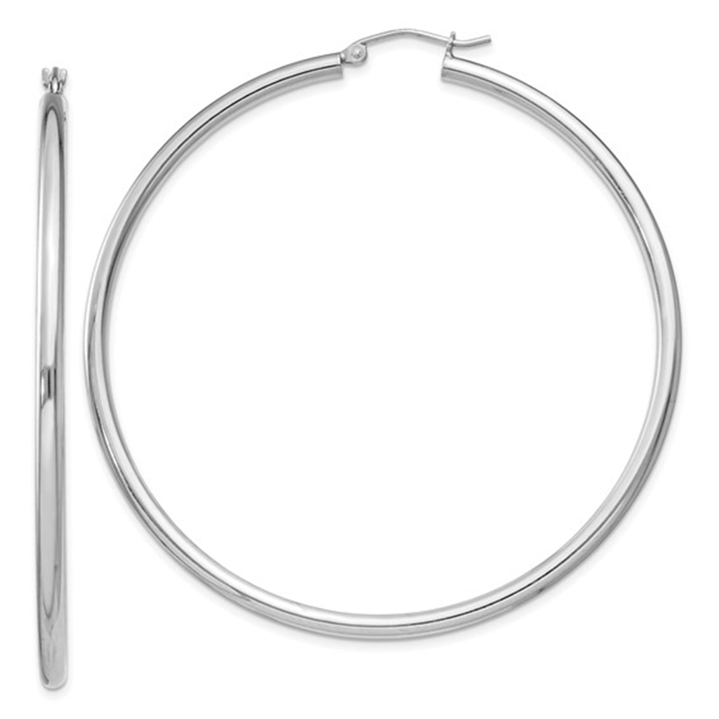 Sterling Silver Rhodium-plated 2.5mm Round Hoop Earrings