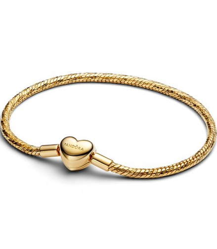 Pandora Heart Clasp Faceted Gold-Plated Snake Chain Bracelet Size 17