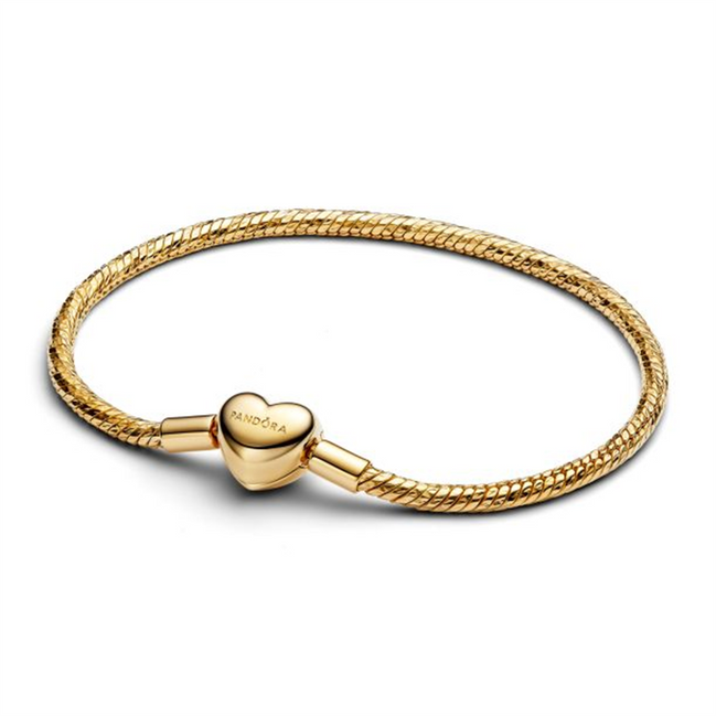 Pandora Heart Clasp Faceted Gold-Plated Snake Chain Bracelet Size 18