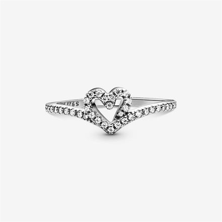 Pandora Timeless Sparkling Wishbone Heart Ring Size 52