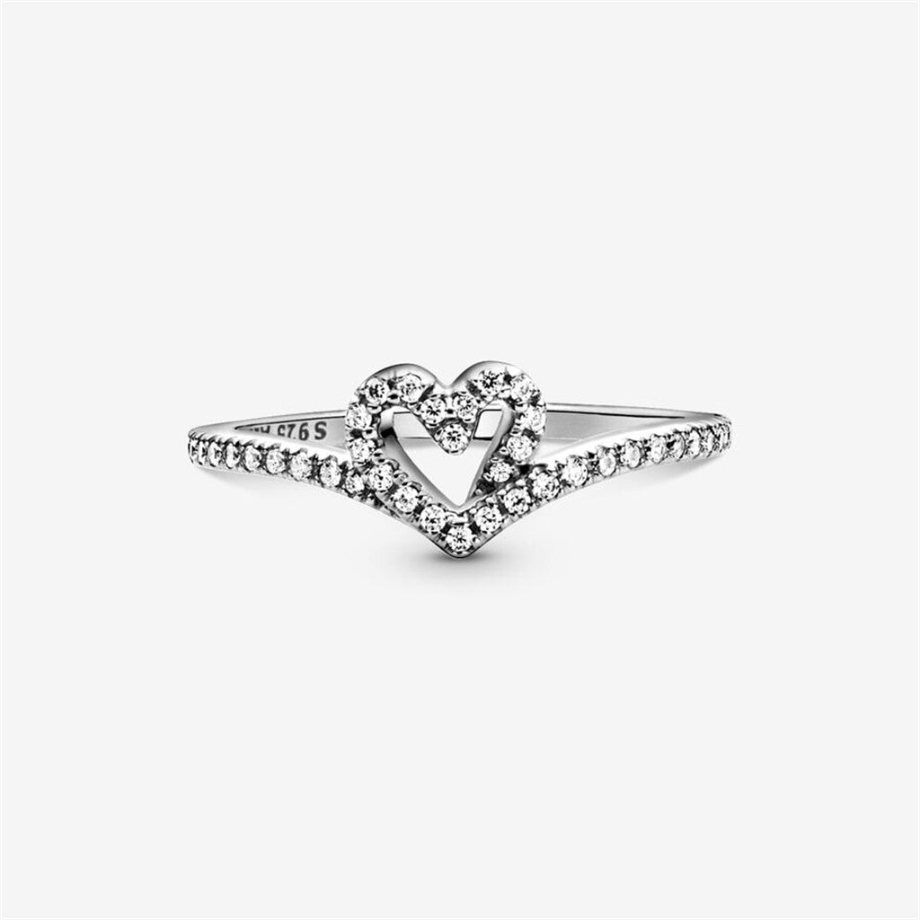 Pandora Timeless Sparkling Wishbone Heart Ring Size 52