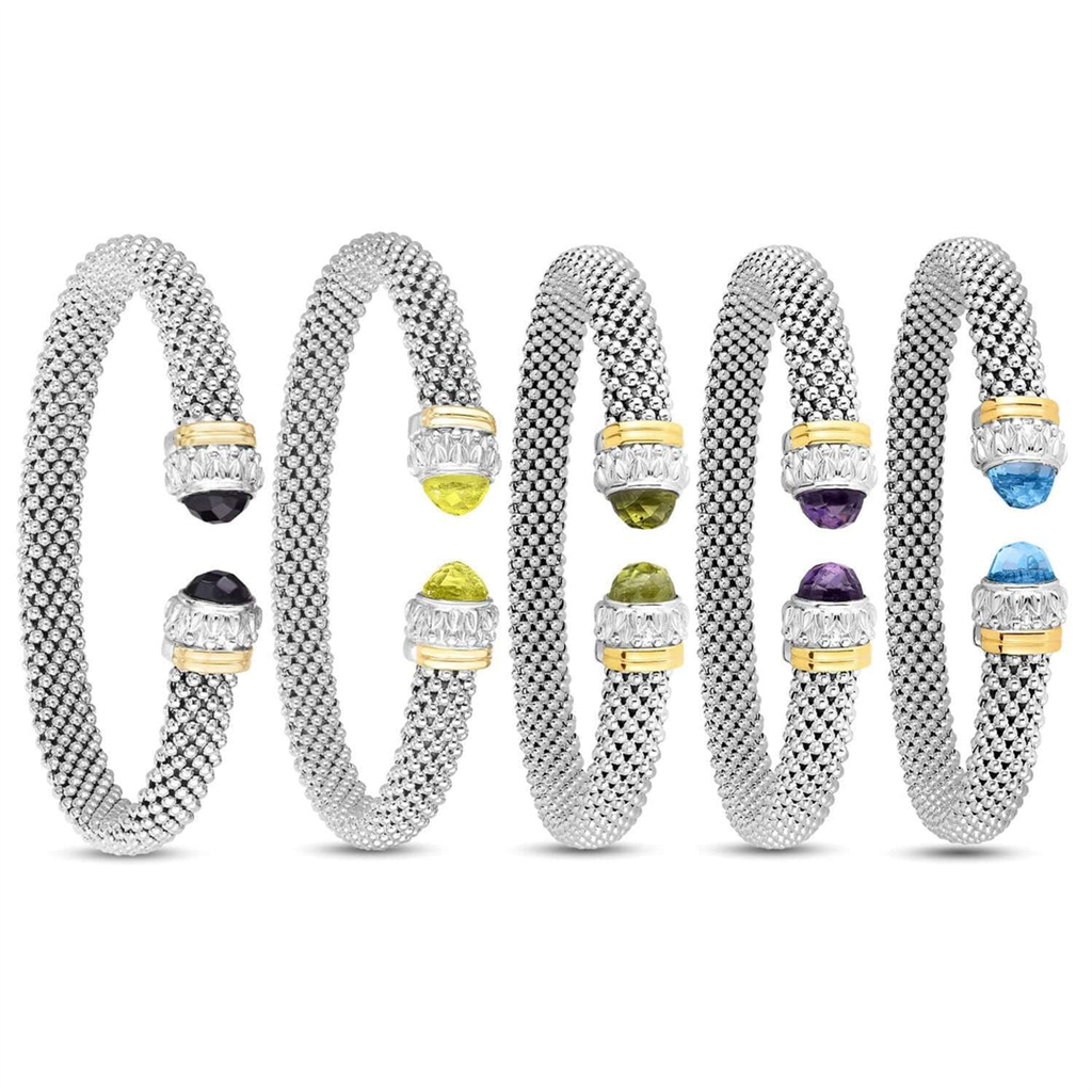 Phillip Gavriel Silver And 18K Gold Black Onyx Popcorn Gemstone Cuff Bracelet