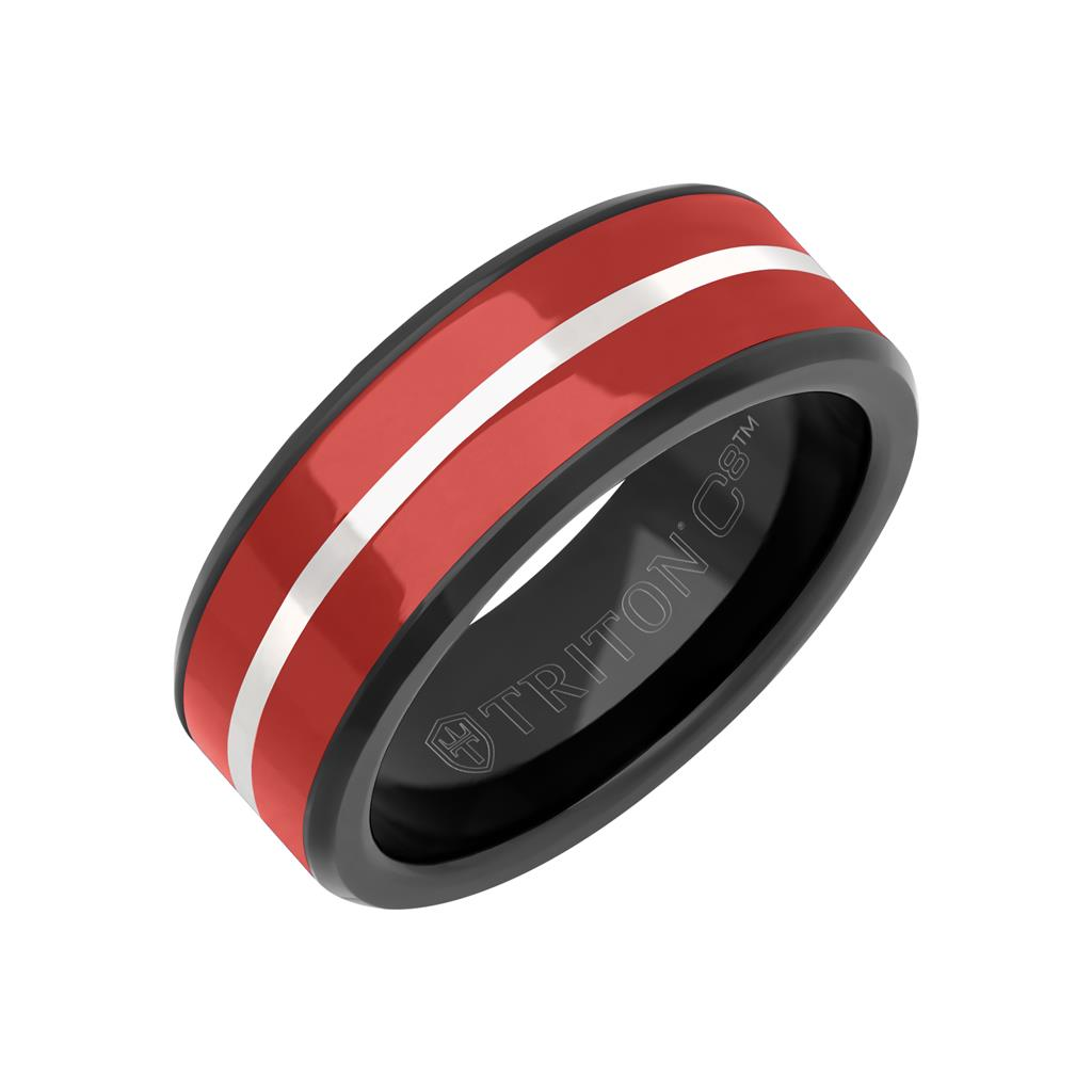 Triton 8mm Red Ceramic And Tungsten Carbide Ring