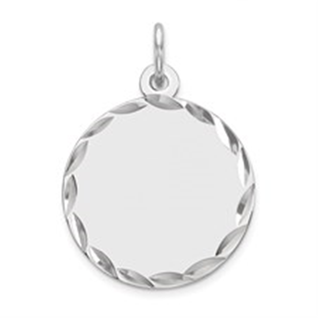 Engravable Sterling Silver Rhod-Plated Round Polish Front/Satin Back Disc Charm