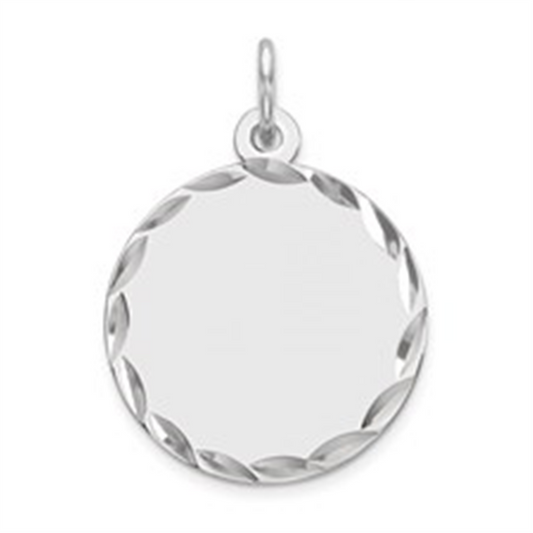 Engravable Sterling Silver Rhod-Plated Round Polish Front/Satin Back Disc Charm