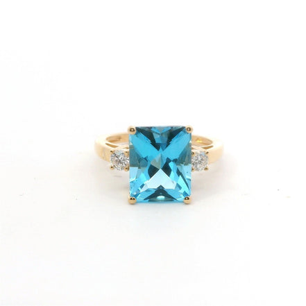 14K Yellow Gold Diamond & Blue Topaz Fashion Ring