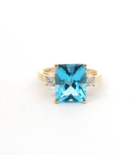 14K Yellow Gold Diamond & Blue Topaz Fashion Ring