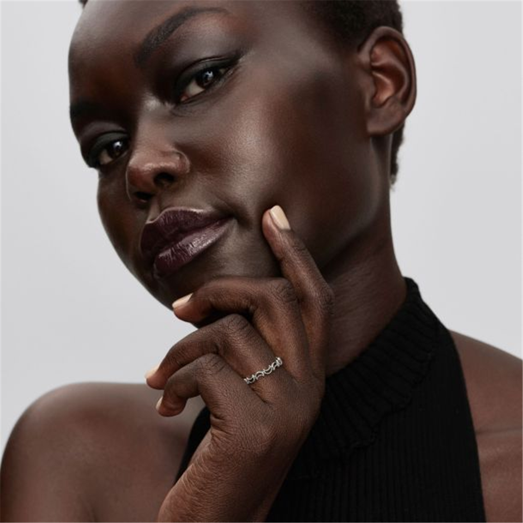 Pandora Beaded Crescent Moon Ring Size 7.5