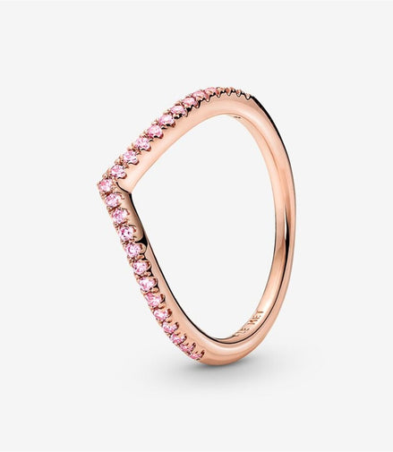 Pandora Timeless Pink Sparkling Wishbone Ring Size 7.5