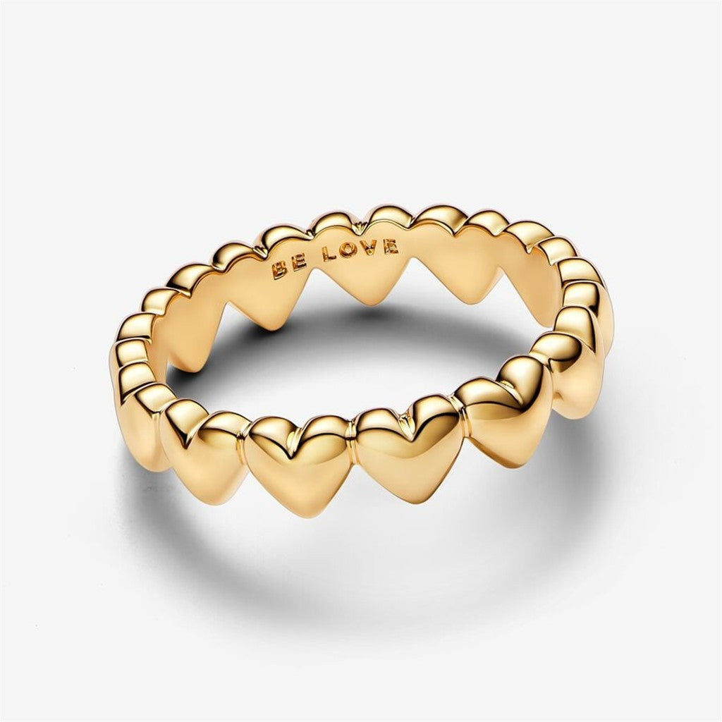 Pandora Moments Row of Hearts Gold-Plated Ring Size 7.5