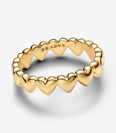 Pandora Moments Row of Hearts Gold-Plated Ring Size 7.5