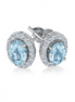 Ladies 14K White Gold Oval Blue Topaz & Diamond Earrings