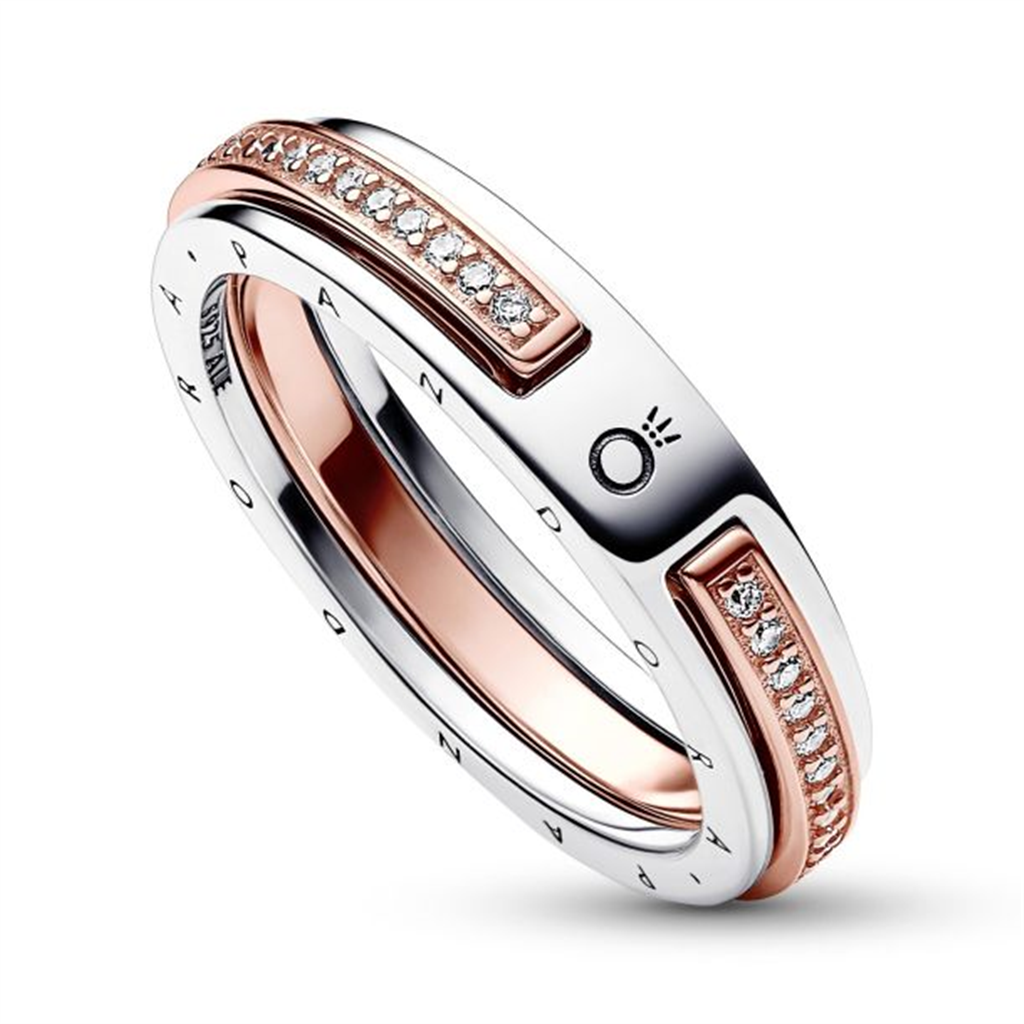 Pandora Signature Two-Tone Logo & Pavé Ring Size 7