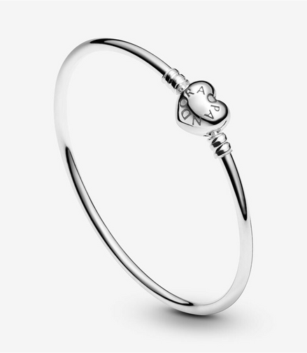 Pandora Moments Heart Clasp Charm Bangle Bracelet  Size 17
