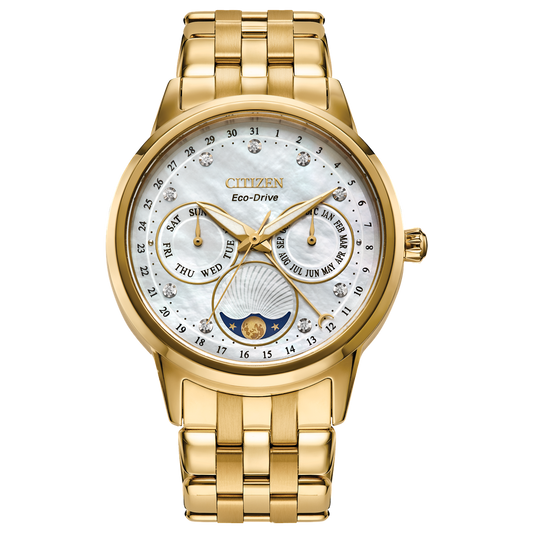 Citizen Ladies Eco-Drive Calendrier Diamond Dial and Gold-Tone Bracelet Watch