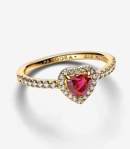 Pandora Timeless Gold Plated Red Elevated Heart Ring Size 6