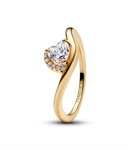 Pandora Timeless Gold Plated Wavy Heart Ring Size 6