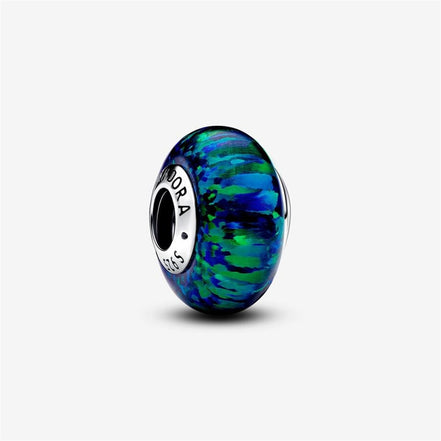Pandora Moments Opalescent Green Blue Murano Charm