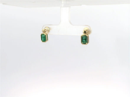 14K Yellow Gold And Emerald Bezel Set Drop Earrings