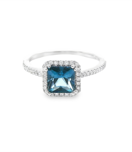 14K White Gold DIamond and London Blue Gemstone Ring