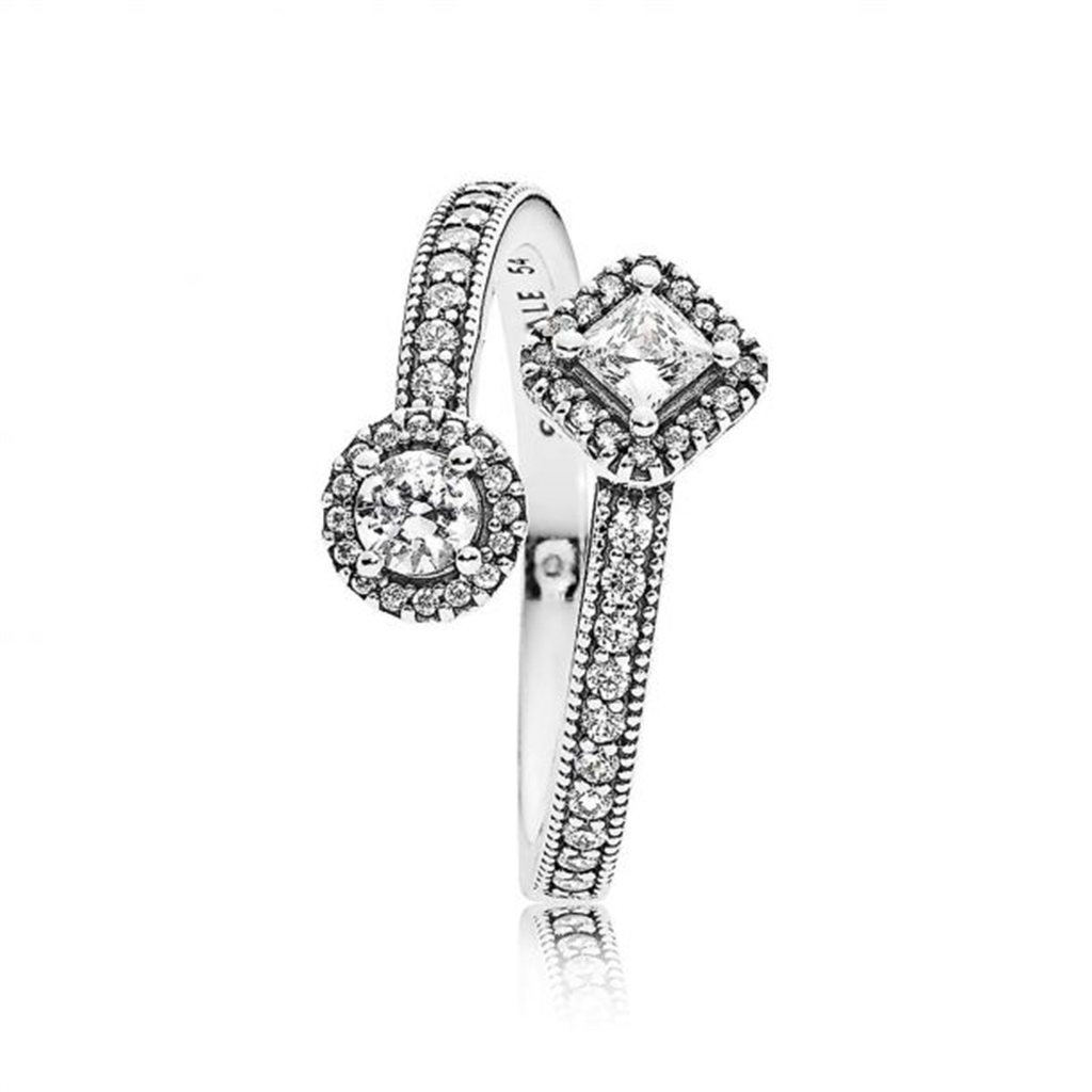 Pandora Timeless Sparkling Square And Circle Open Ring Size 8.5