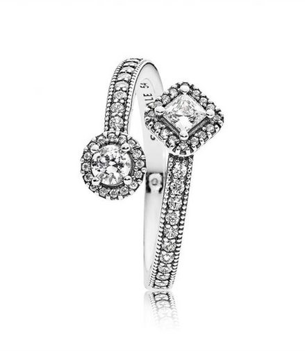 Pandora Timeless Sparkling Square And Circle Open Ring Size 8.5
