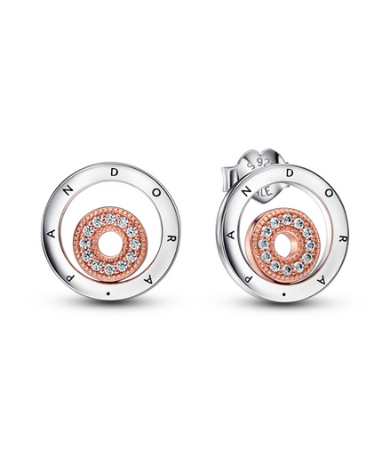 Pandora Signature Two-Tone Logo Circles Stud Earrings