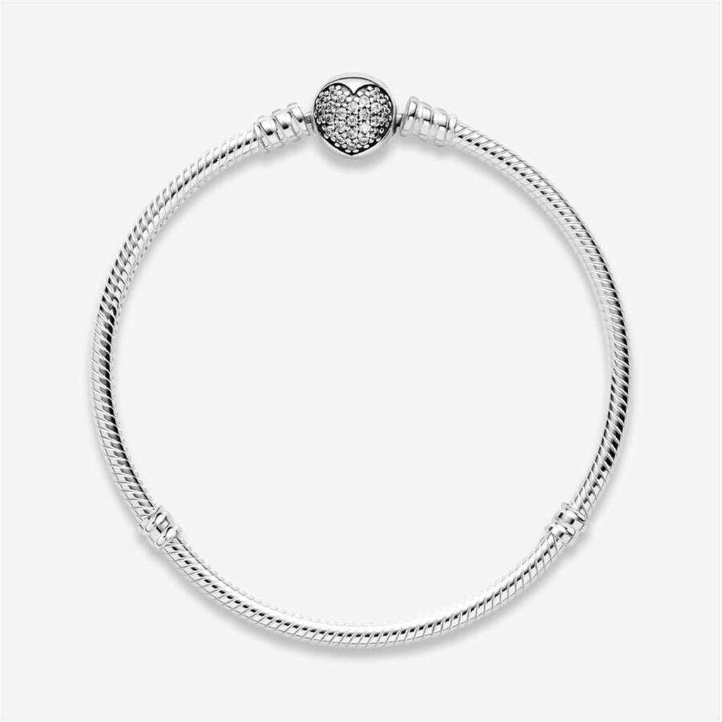 Pandora Moments Sparkling Heart Clasp Snake Chain Bracelet Size 23