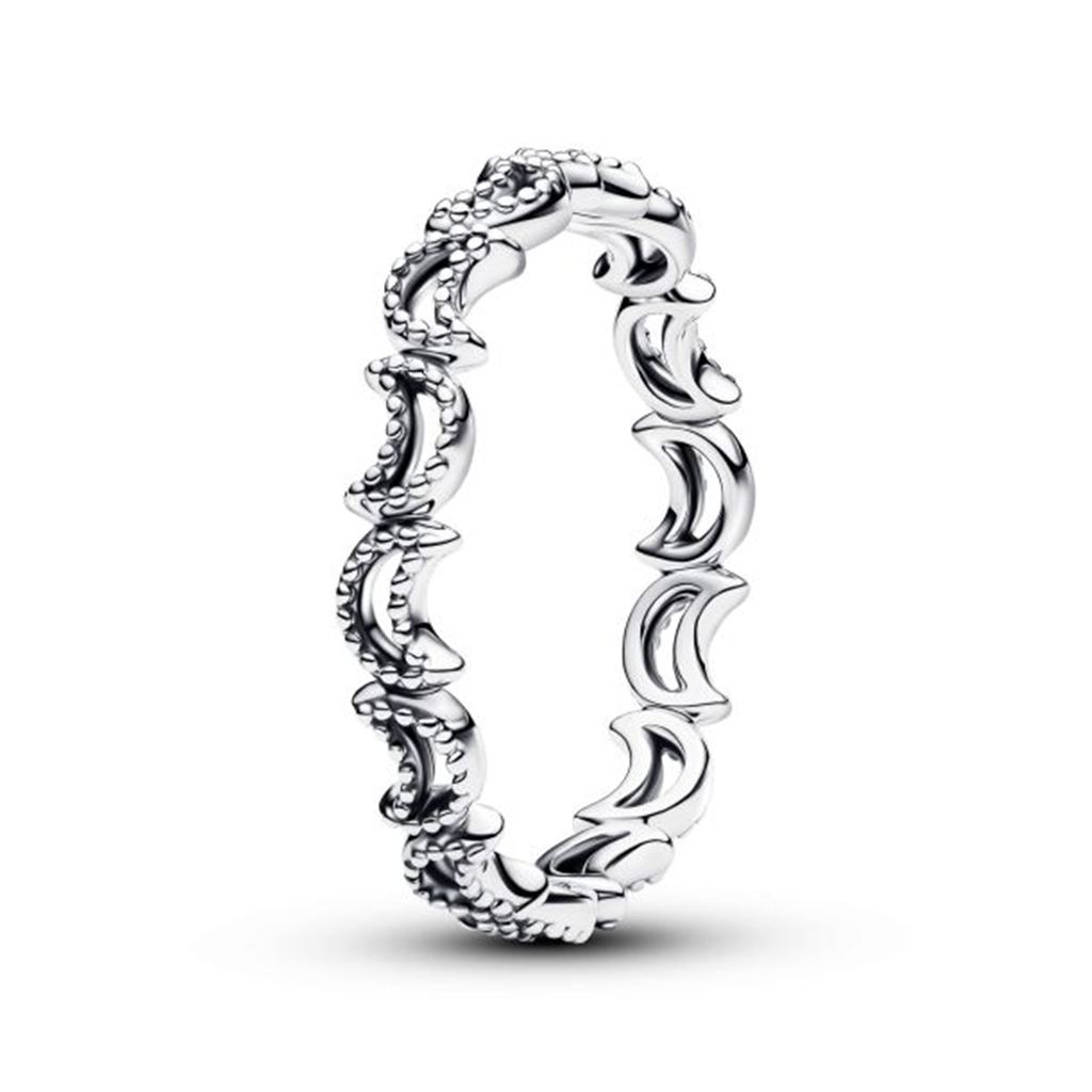 Pandora Beaded Crescent Moon Ring Size 7