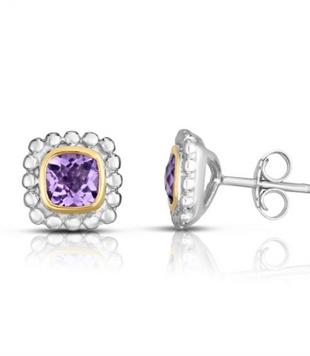 Sterling Silver 18K Amethyst Popcorn Post Earrings